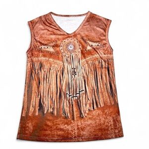 Women’s vintage Y2K western cowboy cowgirl fringe beaded graphic printed top